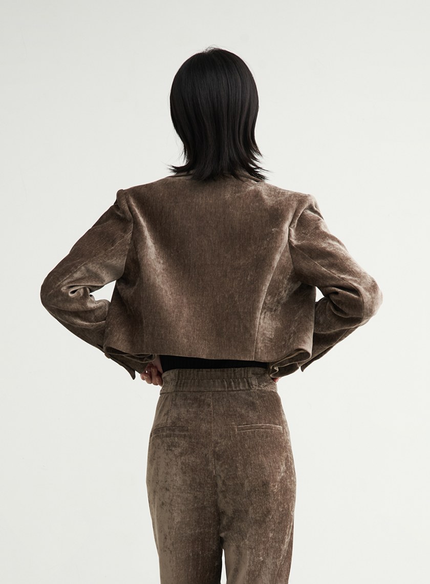 可拆領絨面短版西裝外套